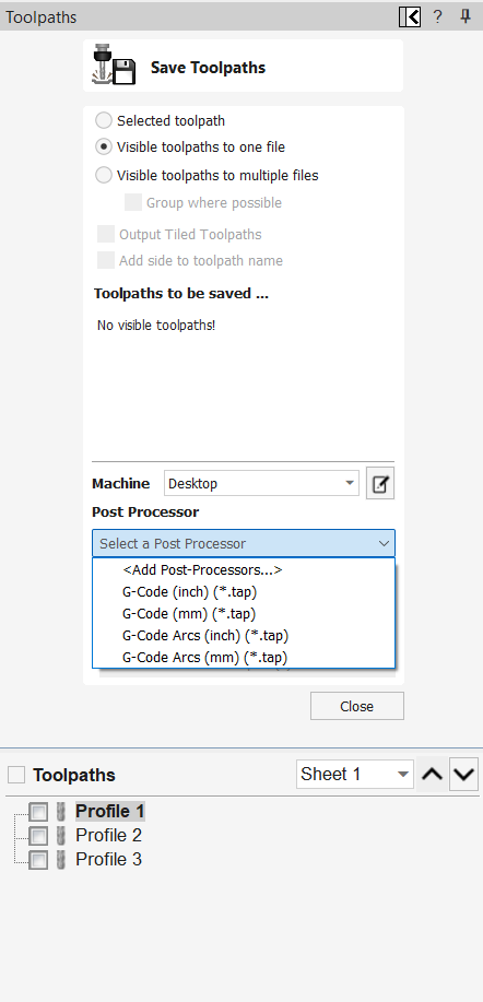 Exporting G-code from VCarve